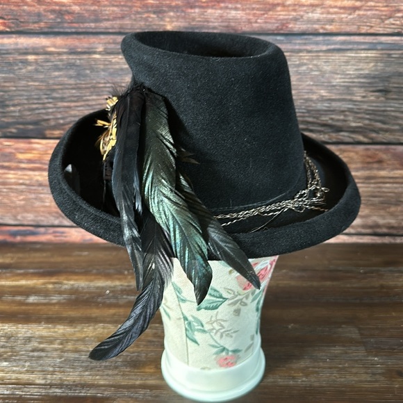Rare Philippe Model Paris Vintage Womens Feathered Black Fedora Hat! - Picture 4 of 9